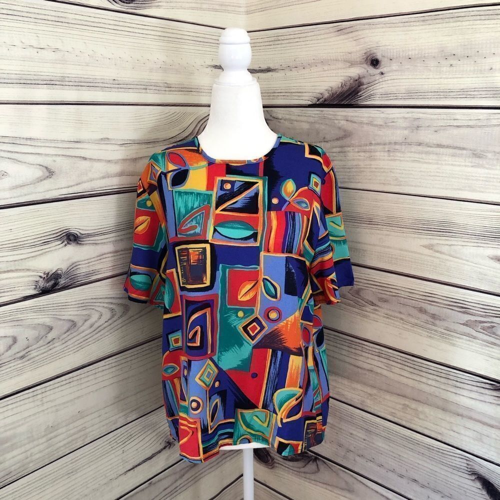 Vintage Bright Colorful Patterned Shirt Medium Blair Boutique